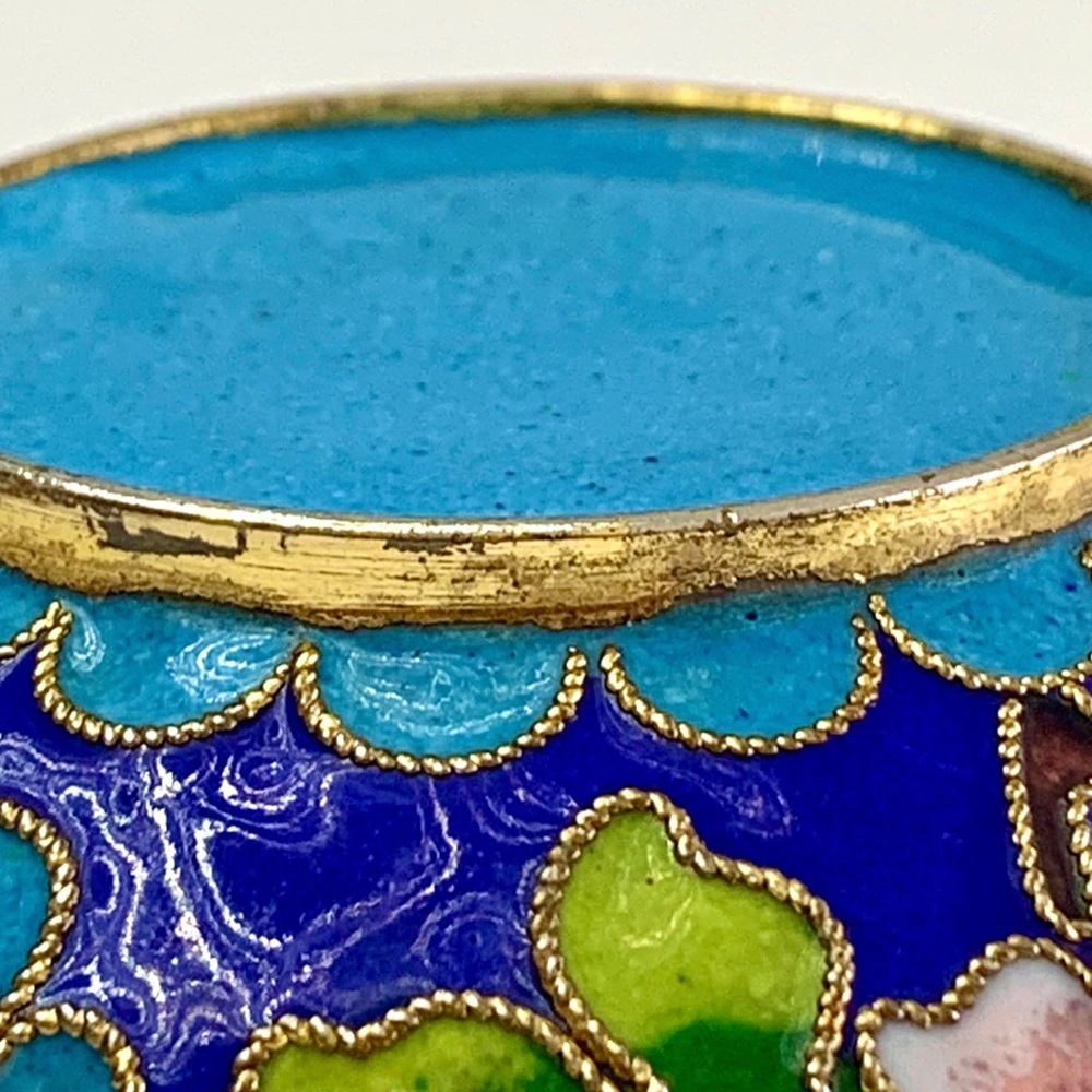 Vintage China Bronze Cloisonne Enamel Flower Dynasty Palace Regis Ashtray - Picture 3 of 12